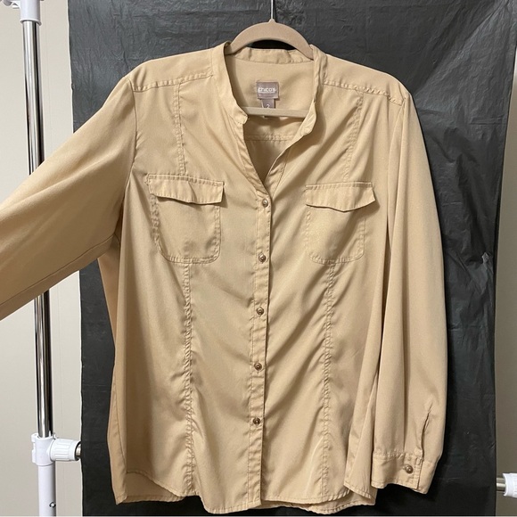 Chico's Tan Women’s Blouse 2 Shimmer Sparkling Party Holiday*READ* - Picture 2 of 6